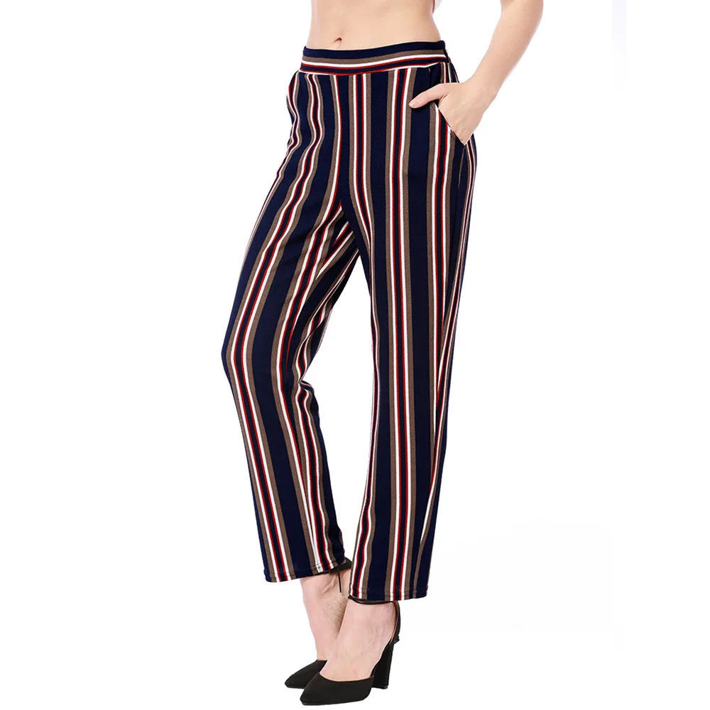 BIMIDENGB 2019 Vertical Striped Skinny Pants Women Elastic Mid Waist Pocket OL Style Work Trousers 2018 Summer Long Pencil | Женская