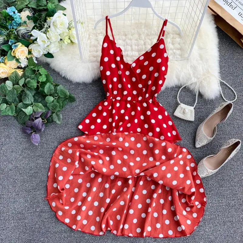 Женское платье пачка LUOSHA регулируемое на бретельках в горошек с открытой спиной