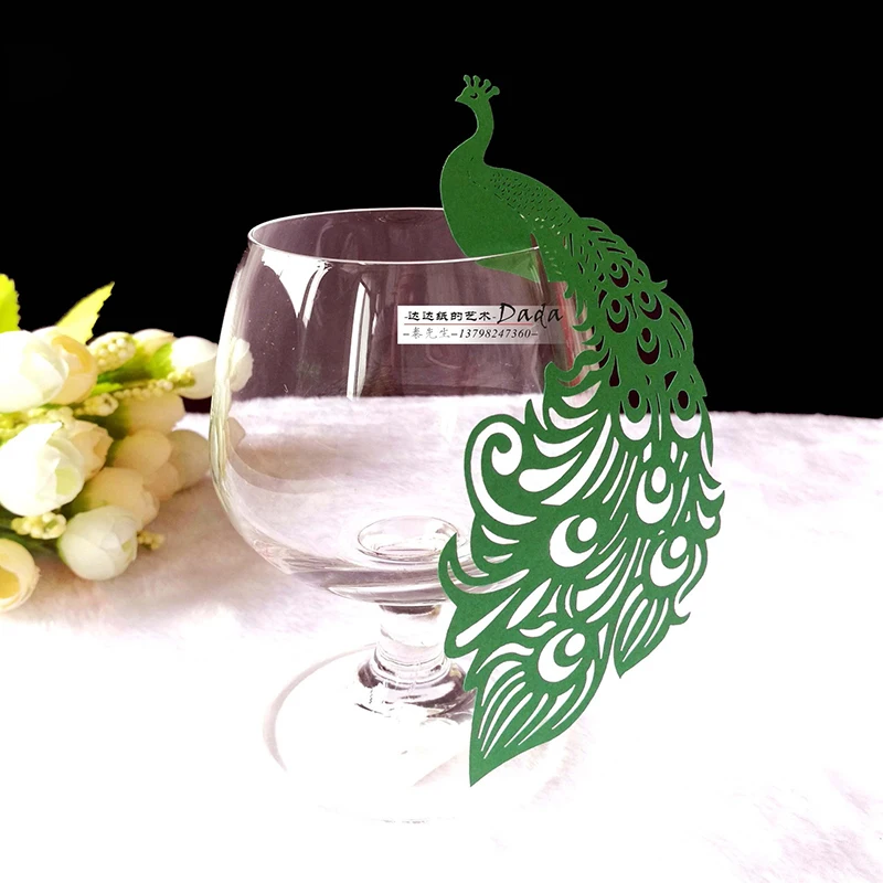 50 шт. Павлин карточка с именем и местом лазерная резка бокал для вина эскорт чашки