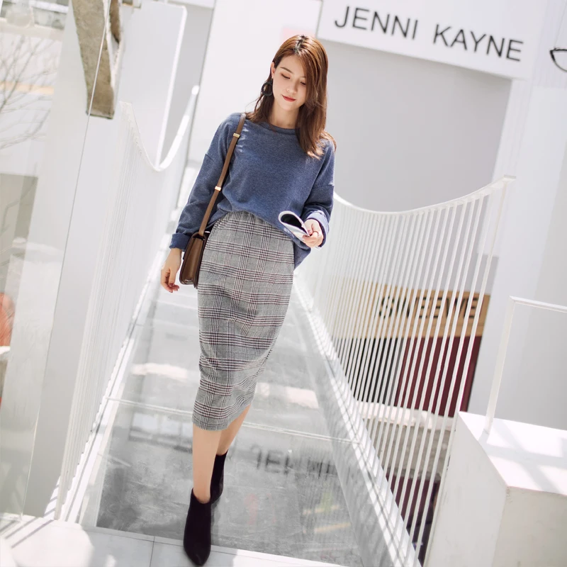 GRRCOSY для беременных полосатая клетчатая юбка осень средняя длина бедра Сплит