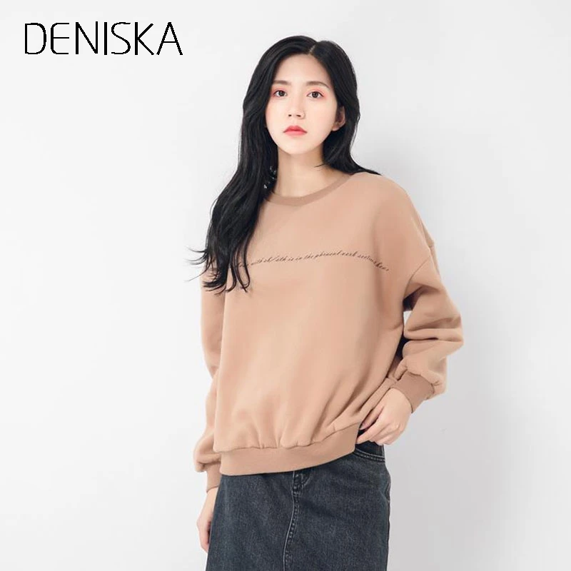 DENISKA 2018 хлопок однотонный свитшот с длинным рукавом Повседневные женские