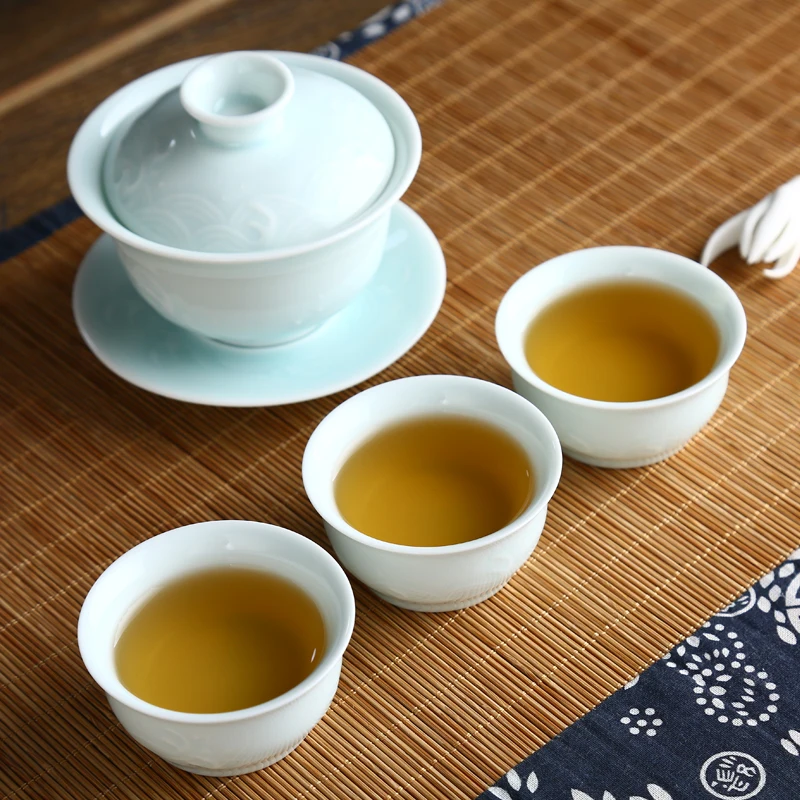 Керамическая фарфоровая чайная посуда 150 мл Celadon Gaiwan офисный семейный чайный