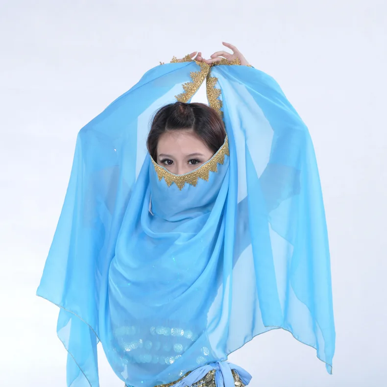 Turquoise shawl Танец живота большая вуаль шаль Высокое качество 120D шифон Племенной платок цыганские шарфы танцевальные шали Цыганская шаль большой белый шифон - Цвет: Turquoise shawl
