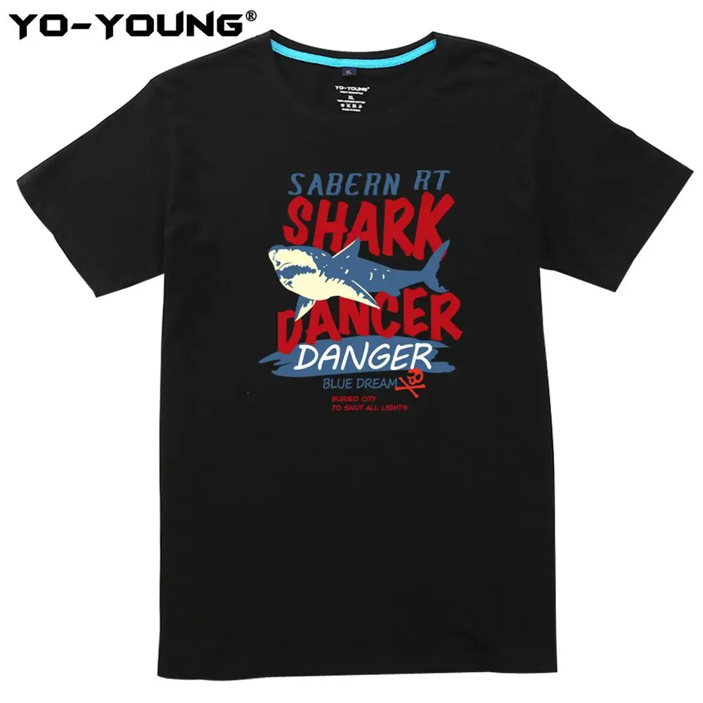 Футболка Yo Young Men Повседневная летняя хлопковая футболка унисекс с принтом Shark Dance