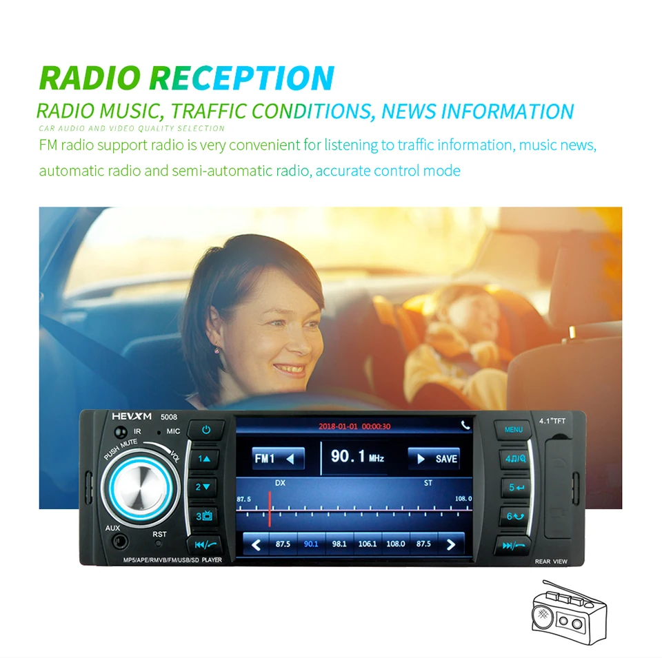 4," 1 Din цифровой дисплей Bluetooth универсальный MP5 плеер USB SD AUX FM Радио MP3 MP4 аудио Музыка Видео плеер ISO