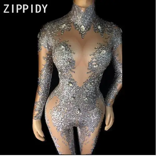 pic color jumpsuit Яркие, большие стразы, серый узор, комбинезон, тянущиеся леггинсы, для ночного клуба, певица, танцовщица, одежда для шоу, женские, вечерние, сексуальные боди - Цвет: pic color jumpsuit