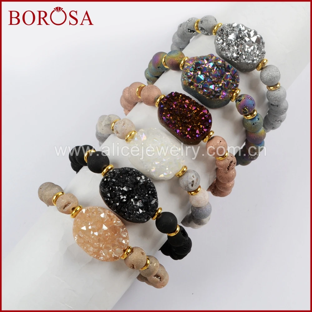 BOROSA 5/6 шт. 2019 Новое поступление титановый Радужный Drusy с 8 мм друзные бусины