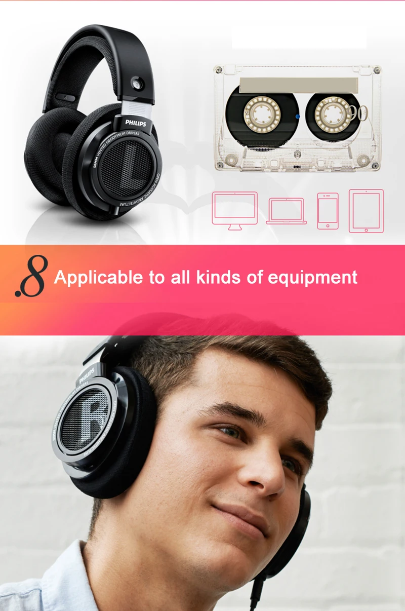 Профессиональные наушники Philips SHP9500 с чистым качеством звука, 3 метра, Hi-Fi гарнитура для Xiaomi MP3 huawei