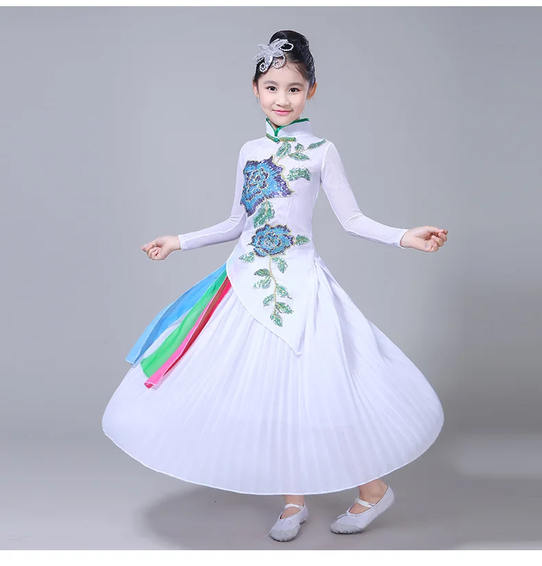 Hanfu новый стиль для девочек классический детский танцевальный костюм Yangko костюмы
