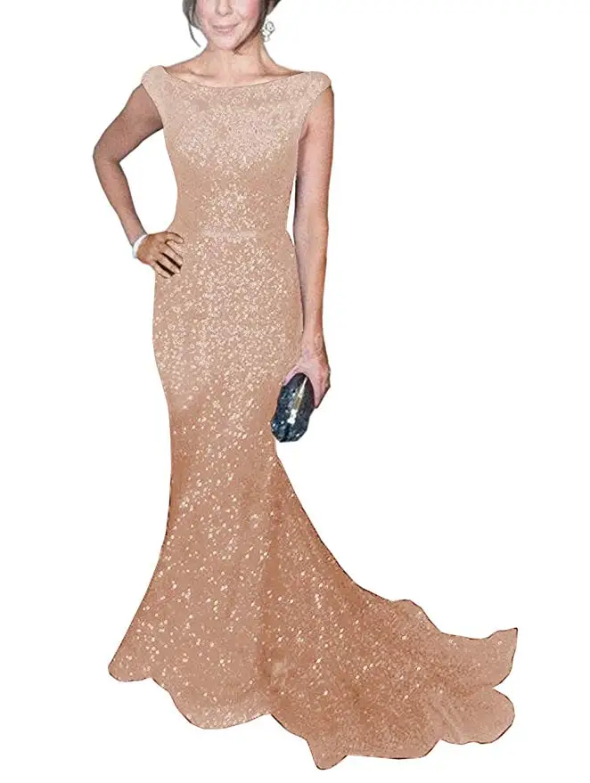 Solovedress ткань Кепки одежда в морском стиле с длинными рукавами с пайетками вечернее платье, с вырезом лодочкой, блестящие вечерние платья vestido de fiesta SLD-SLP9009 - Цвет: Rose Gold