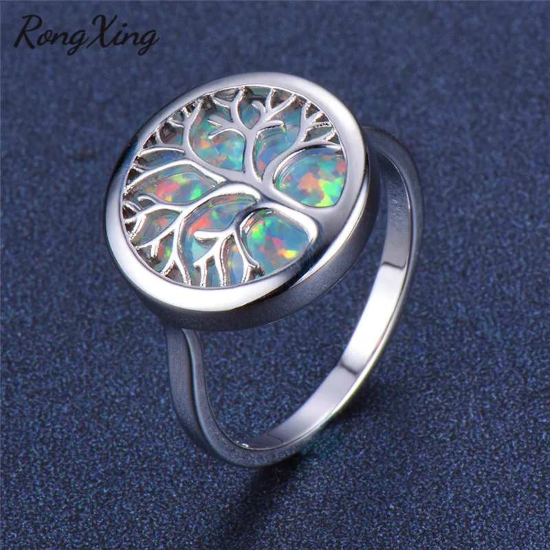 RongXing, большой Радужный камень, Белый огненный опал, камень рождения, дерево жизни, кольца для женщин, 925 пробы, заполненный серебром, подарки на год RS0225