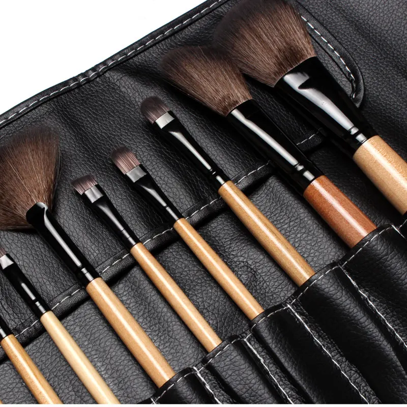 Профессиональный 12 шт. лица набор кистей для макияжа с черной кожаной сумкой