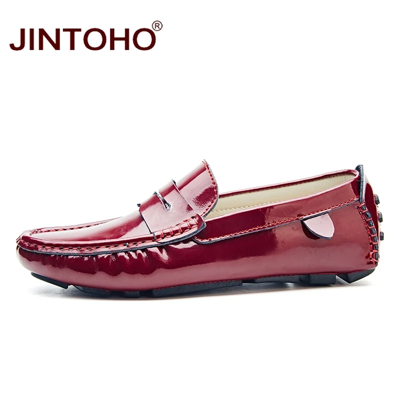 Туфли JINTOHO мужские кожаные повседневные лоферы без застежки плоская подошва