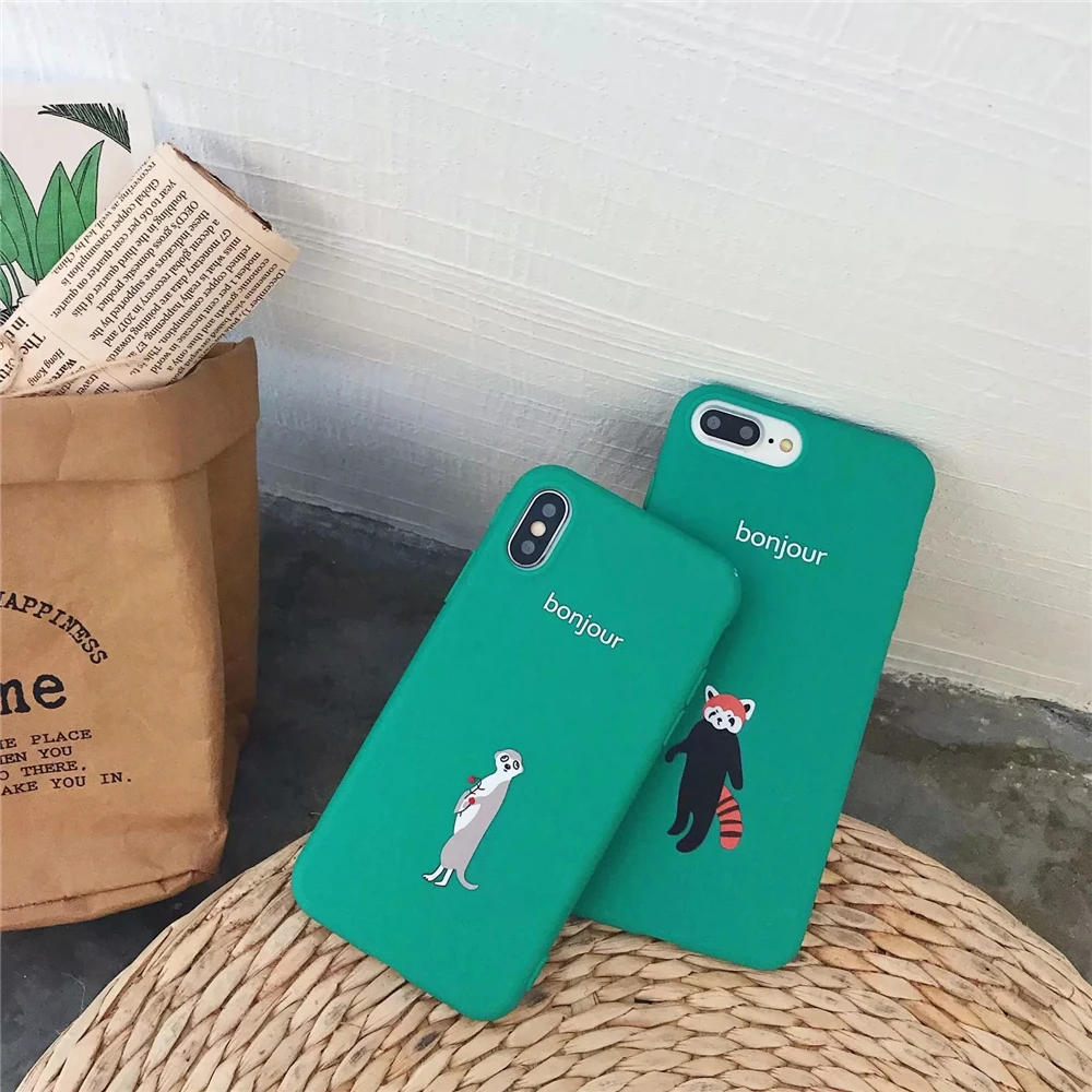 Летние ясности зеленый милый лиса пары задняя крышка для iPhone 6 S плюс 7 8 Plus X Мягкая