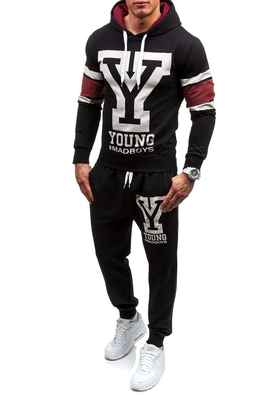 ZOGAA New Style Men's Hooded Sweatshirt and Sport Pants Two Piece Set Casual Autumn Sportswear Letter Printed mens tracksuit | Мужская