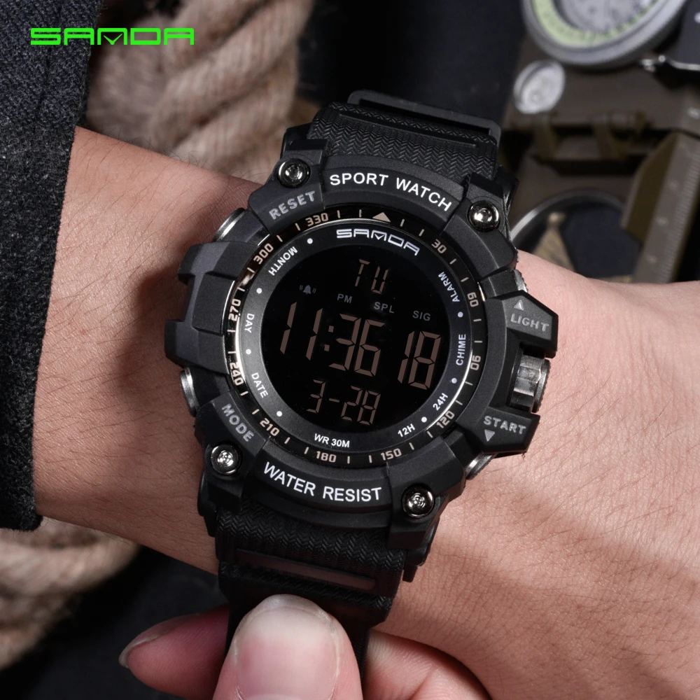 

SANDA Sports Watches For Men Waterproof Military Watches Shock Resistant Army Green Watch Analog Led Light Digital Wirstwatch