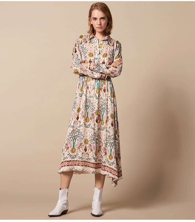 2019 za весеннее женское платье с принтом свободное es vestidos женские платья