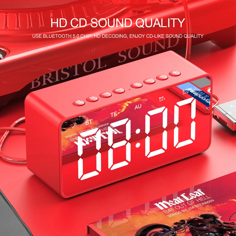 BT506 Wireless LED Display Mini Mirror Screen Alarm Clock Bluetooth Speaker Gift hot