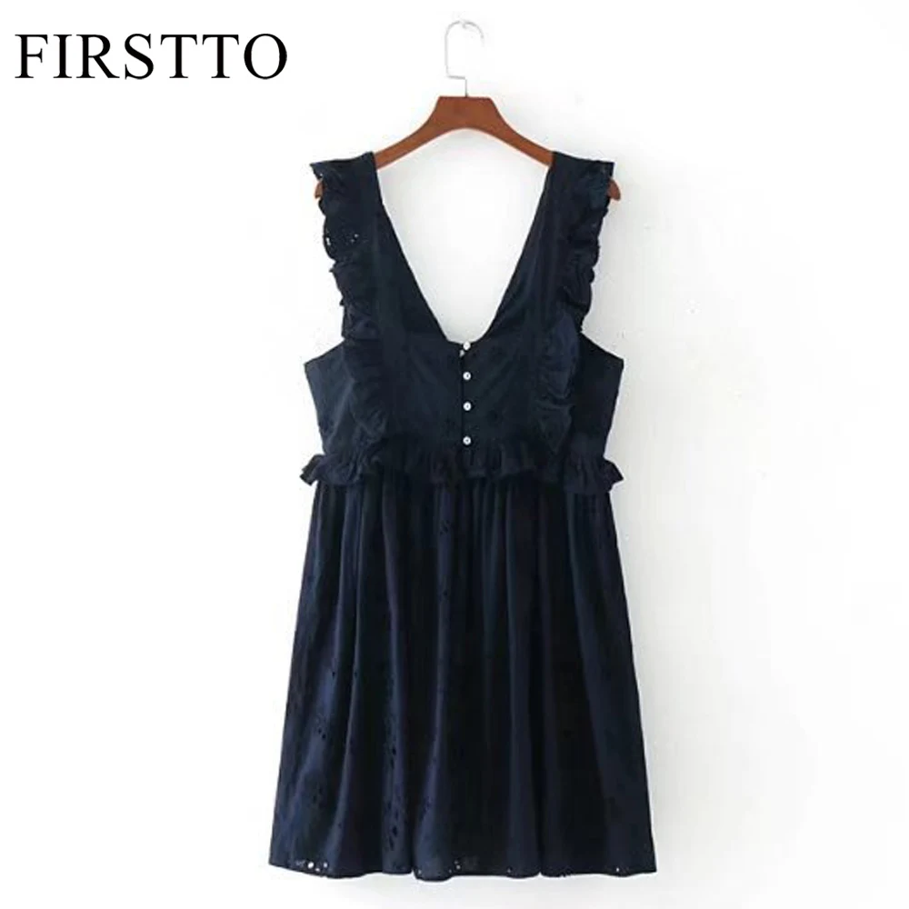 FIRSTTO Сладкий цветочный узор вышивка каскадные оборки рукава спинки сзади Кнопка