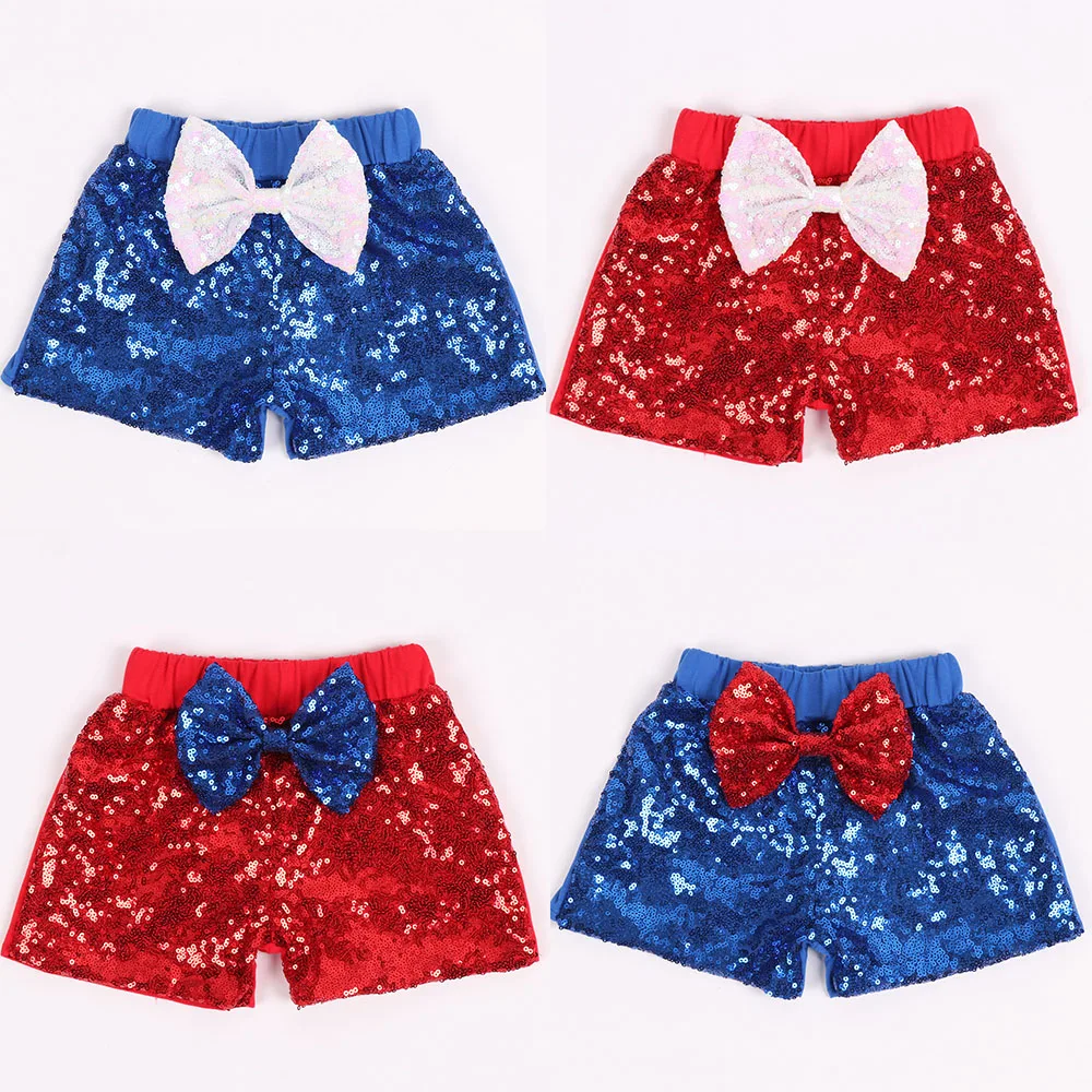 Блестящие шорты для малышей на День флага детские 4 июля красные синие день
