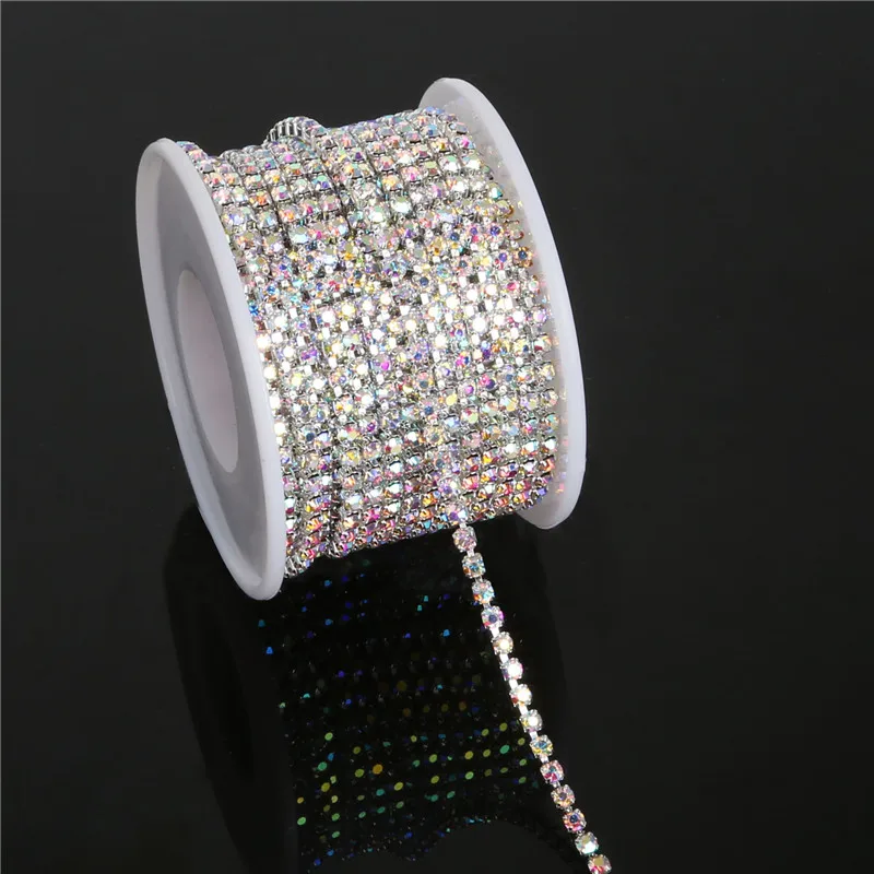 10 yards/roll Silver Rhinestone Chain White AB Crystal SS6-SS18 Electroplated Sliver DIY Apparel Sew On Jewelry Accessory |