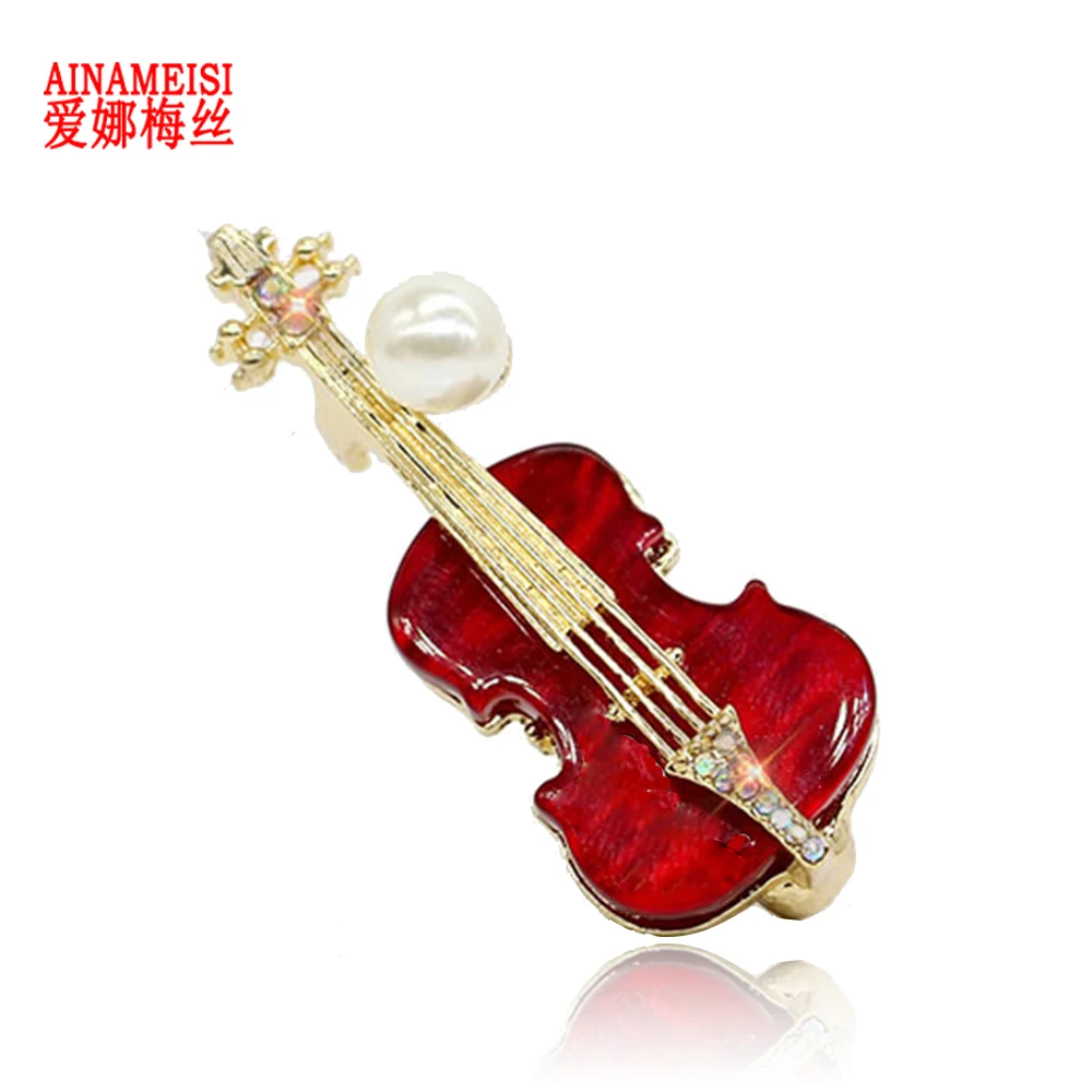AINAMEISI Красная Смола музыкальная скрипка Броши для женщин белый жемчуг горный