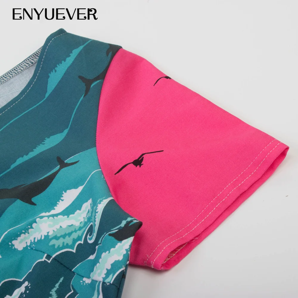 Enyuever Women Vintage Dresses 50s 60s Print Short Sleeve Swing Pin Up Tunic Vestido Casual Robe Rockabilly Dress Autumn Party | Женская