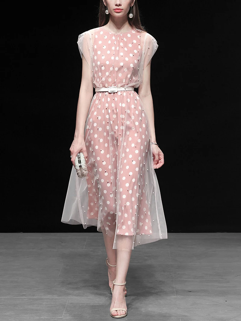 Элегантные модные 2019 летние дизайнерские платья с круглым вырезом и высокой