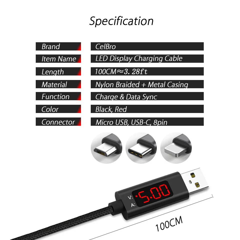 Светодиодный кабель mi cro USB с дисплеем, кабель usb type C, кабель USB для зарядки samsung S10 S10E Plus Xiaomi mi 9, кабель для быстрой зарядки и передачи данных, 1 м