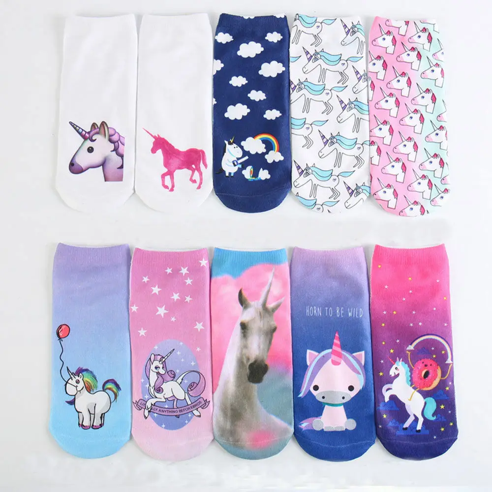Модные женские носки с 3D принтом единорога мужские унисекс низким вырезом