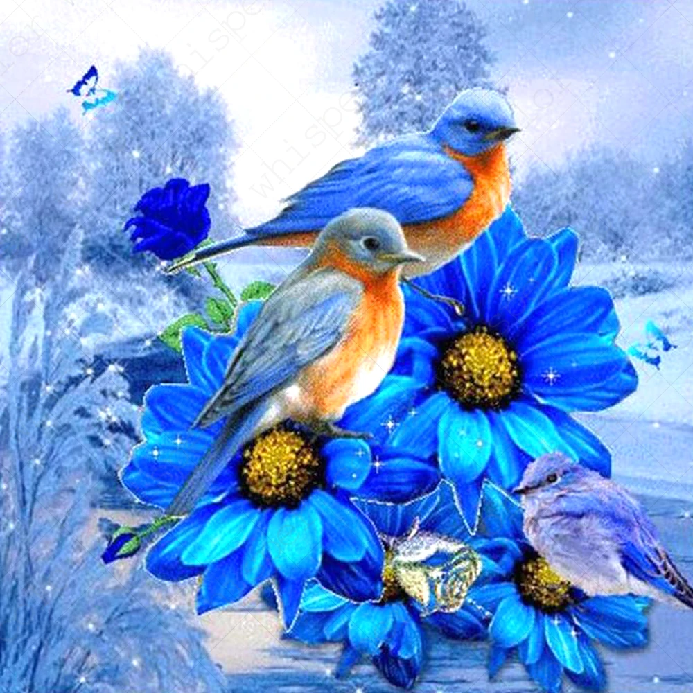 Полностью квадратная Алмазная картина &quotСиние птичьи цветы&quot Daimond вышивка