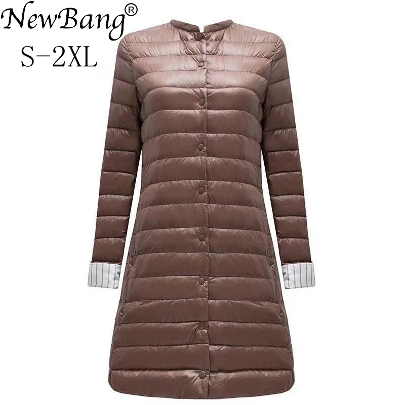 NewBang-Chaqueta de plumón ultraligera para mujer, Parkas ajustadas de plumas largas y portátiles, chaquetas de cuello alto para invierno