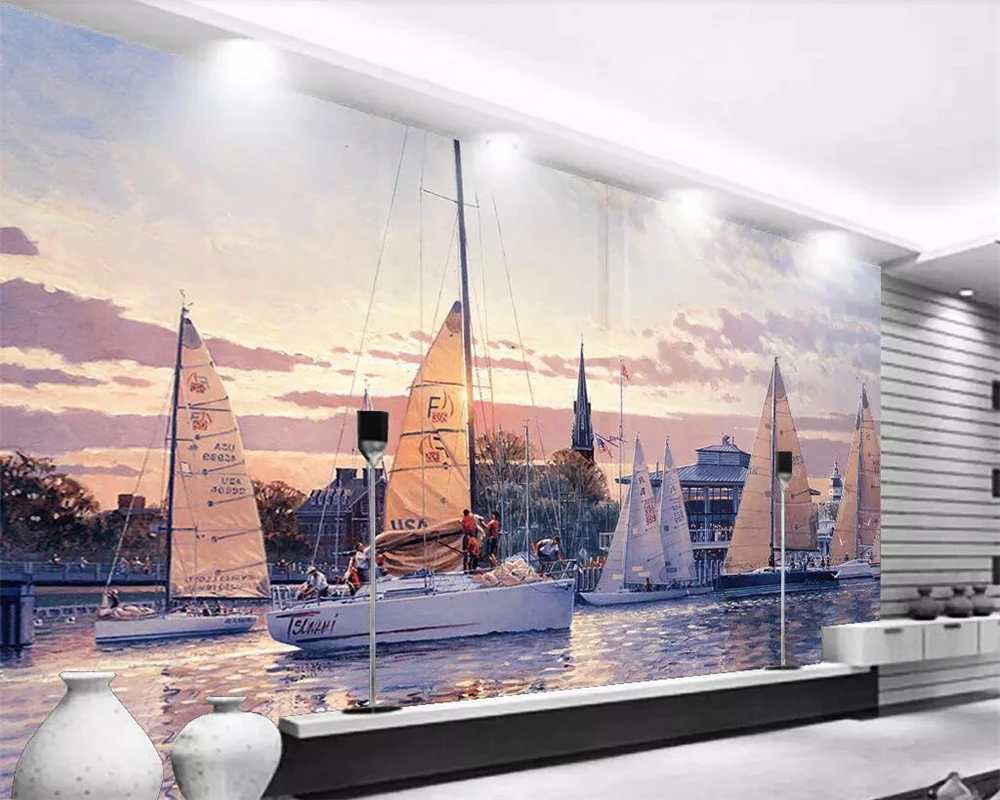3D обои на заказ красивый пейзаж море парусный спорт ТВ фон украшение стены