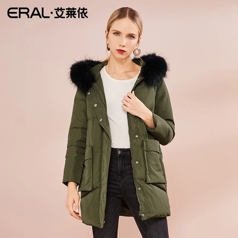 ERAL Women's Winter Coat Long Raccoon Fur Collar Hooded Casual Thermal Luxury Down Jacket Plus Size 617103035 | Женская одежда