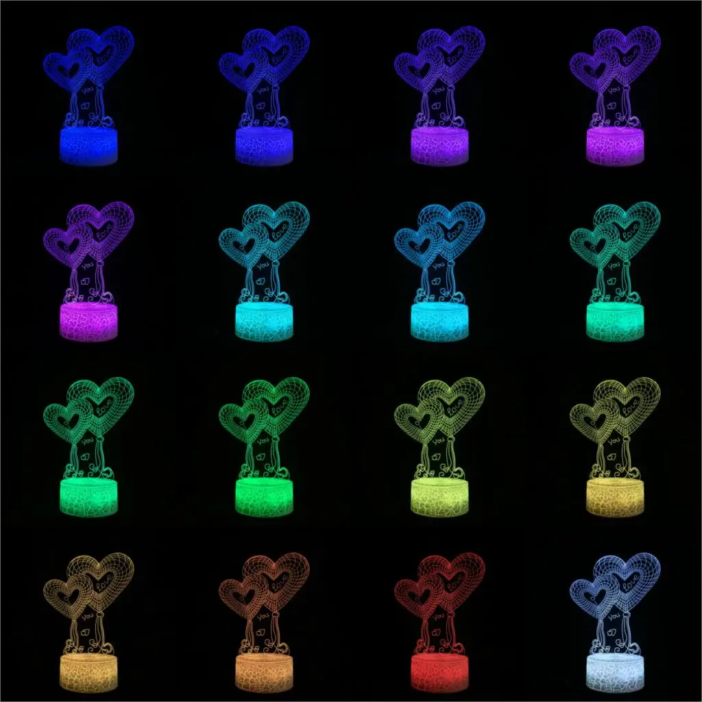 Романтический Двойной воздушный шар в форме сердца 3D лампа светодиодный USB
