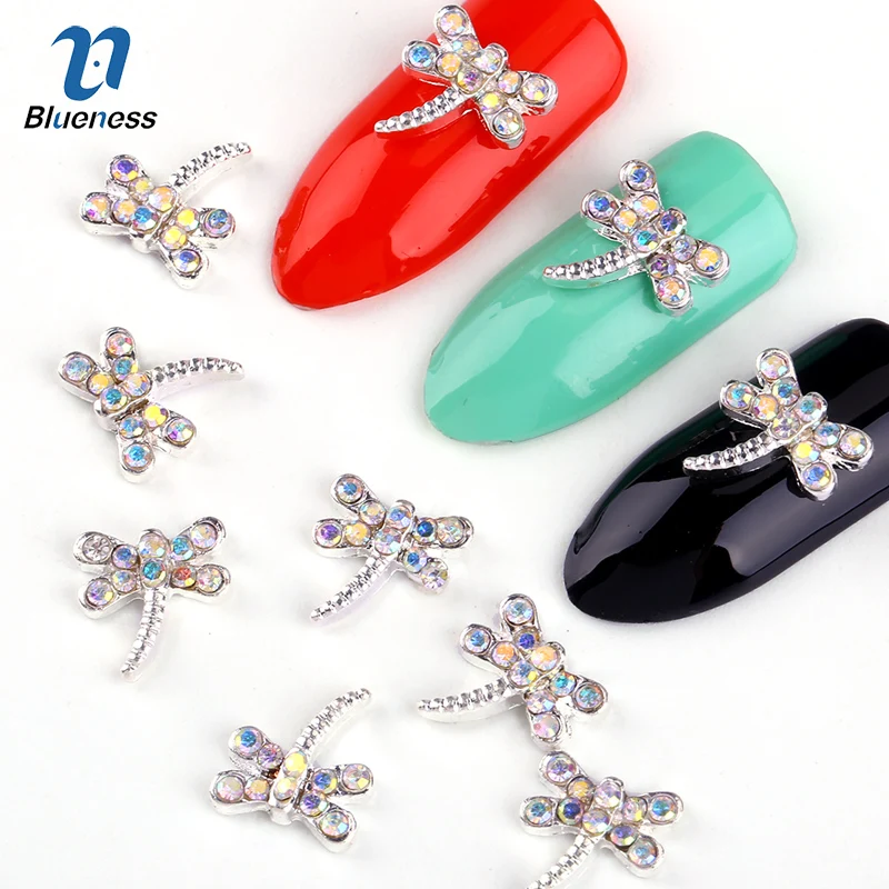 3d украшения для дизайна ногтей 10 шт Красочные Стрекозы с Стразы наклейки