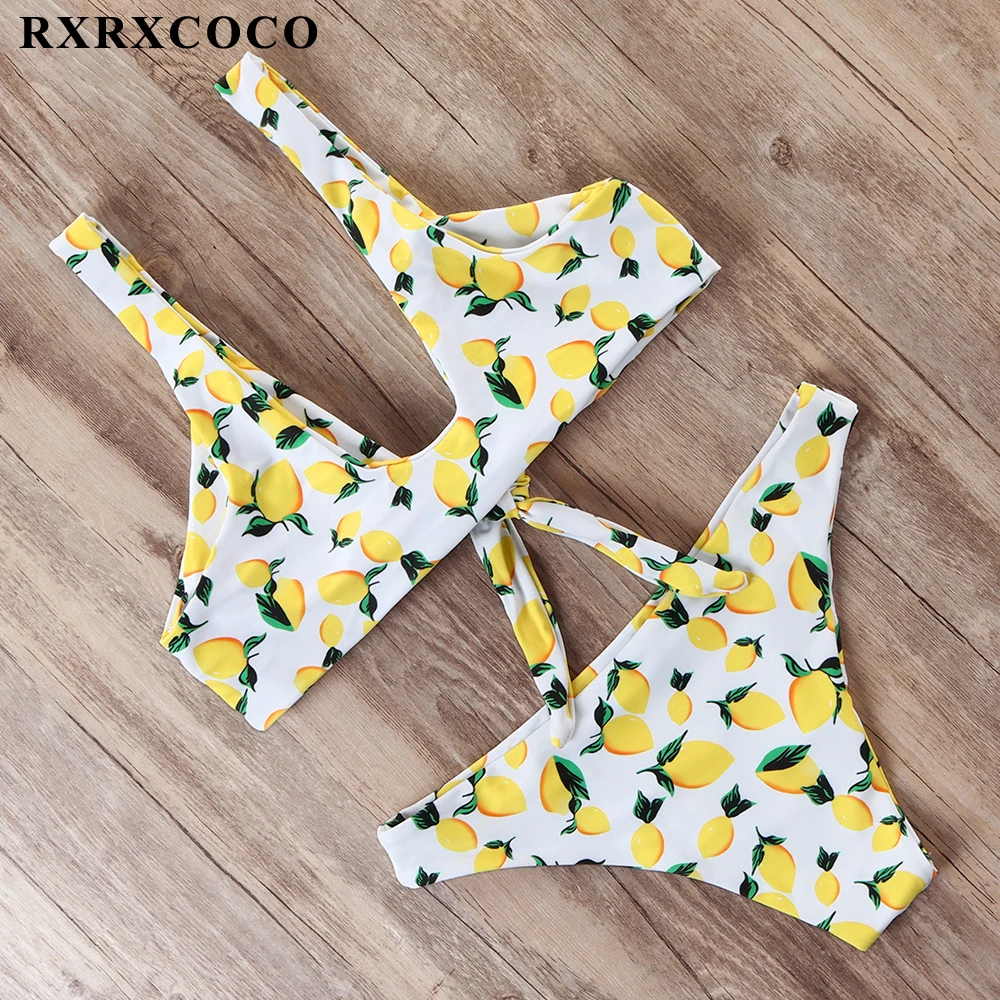 RXRXCOCO Бандажное бикини, купальник с принтом, женский купальник, Одноцветный, с вырезами, купальный костюм, низкая талия, бикини с подкладкой, пуш-ап, Badpa