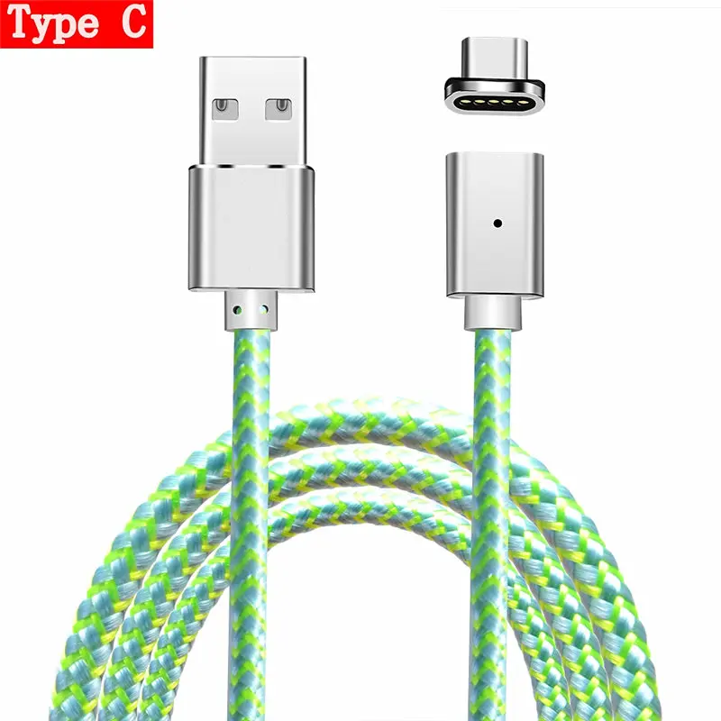 Магнитный кабель 3A 1 м Micro usb type C кабель для iPhone Быстрая зарядка usb type-C Телефон магнитное зарядное устройство для samsung Xiaomi huawei - Color: TypeC green