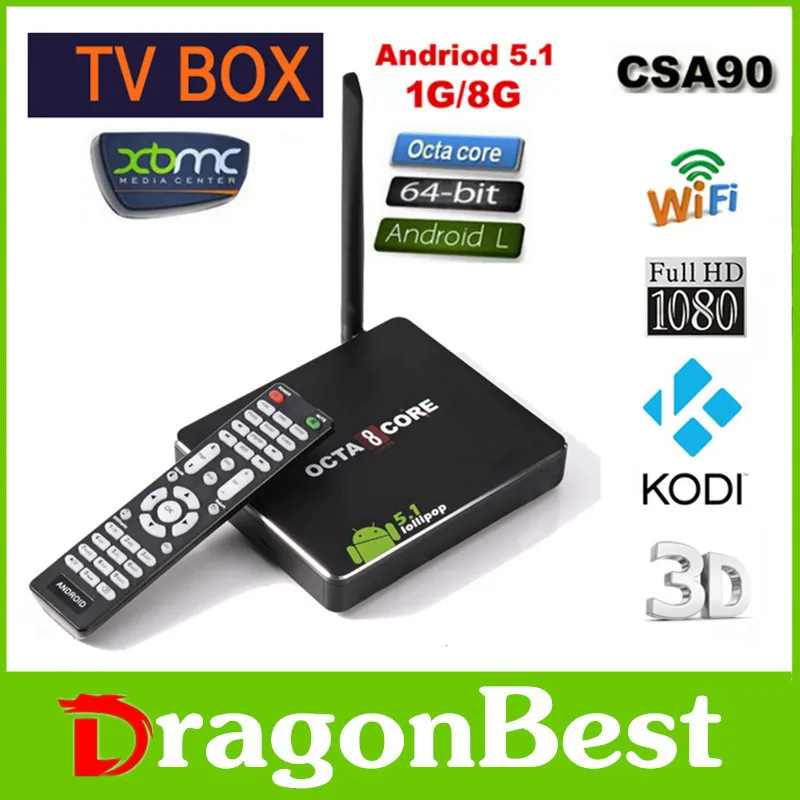 20 шт. ВЫСОКОГО HD CSA90 1 г/8 г Andriod 5.1 Smart TV Box Дистанционного Управления Octa Ядро RK3368 4 К 2.0
