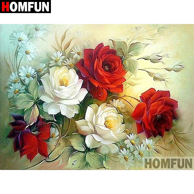 Алмазная живопись HOMFUN A07686 картина Роза с полными квадратными/круглыми стразами