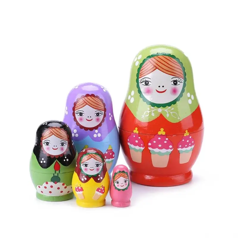 Детские деревянные русские Матрешки, куклы, Детский Набор для творчества ручная работа, художественные поделки, Матрешка, Русская кукла, набор, Детская выпечка, краски, украшение для дома - Цвет: 5 Layers 12x7.5cm