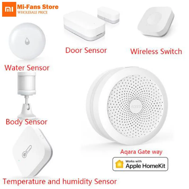 Xiaomi AQARA комплекты умного дома шлюз концентратор двери окна сенсор человеческого тела беспроводной переключатель влажности Датчик воды для Apple Homekit