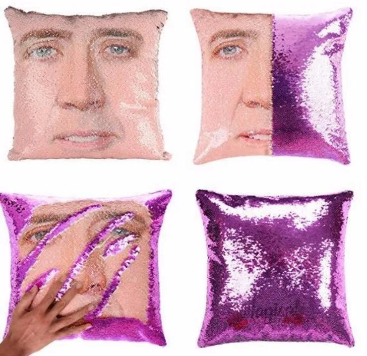 Магический чехол для подушки Nicolas Cage с блестками, супер Сияющий двусторонний чехол для подушки, меняющий цвет, 40x40 см, украшение для дома и автомобиля