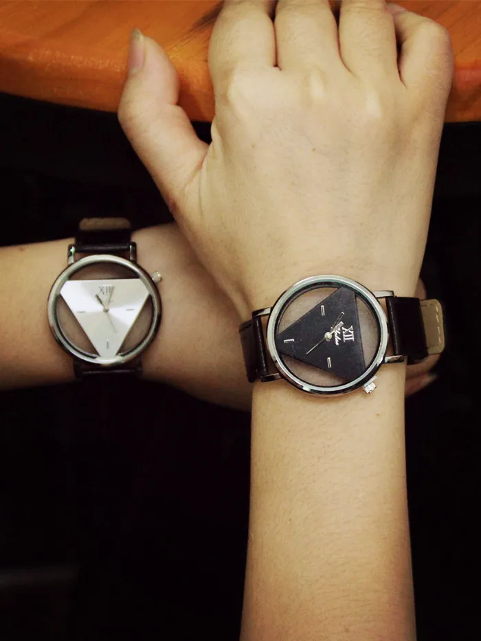 Holly contracted tide brand retro harajuku triangle wrist watches Double-sided hollow-out fashion lovers with tables | Наручные часы