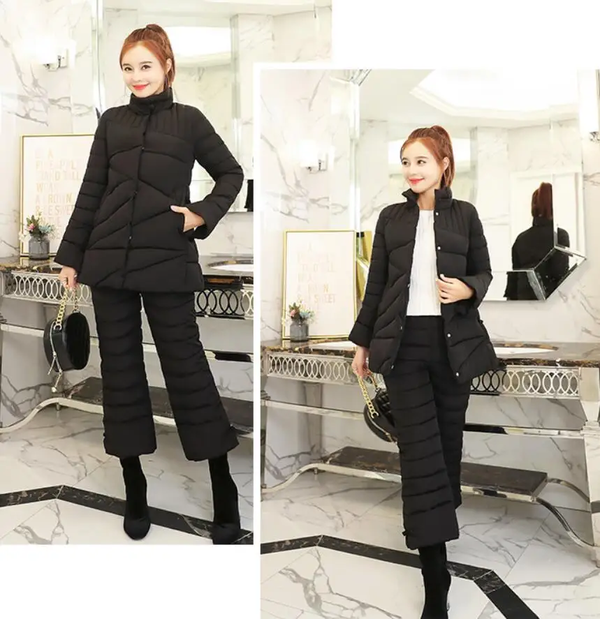 

2018 Winter fashion down cotton suit women's suit cotton trousers fashion two-piece cold winter padded coat jacket q272