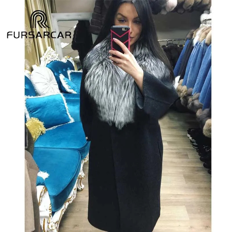 Роскошное Женское пальто из натурального меха FURSARCAR новый стиль шерстяное