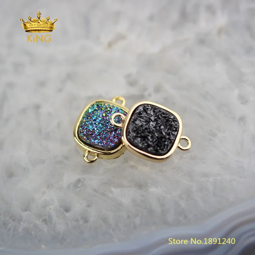 

10pcs Square Druzy Agates Connectors Handmade Bracelet Supplies,Natural Achate Titanium Drusy Slab Slice Beads Charms DSS150