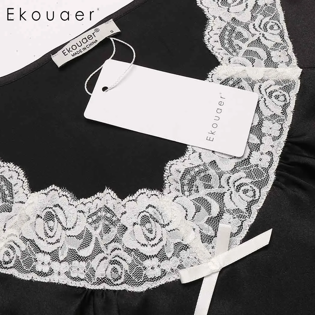 Ekouaer кружевные лоскутные пижамные комплекты для женщин элегантные Обрезанные