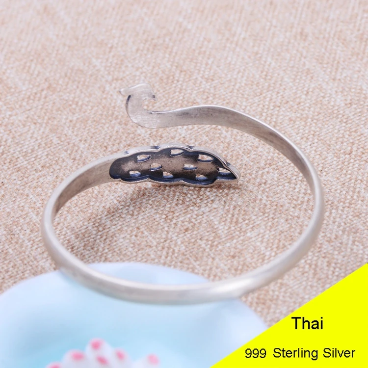 999 Sterling Silver Scrub Peacock Open Ring &amp Bracelet Men Retro Thai Jewelry Gift Finger Bangle CH056016 | Украшения и