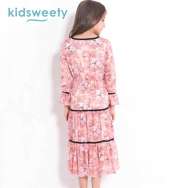 Kidsweety Детские платья для девочек розовый с длинным рукавом Высокая Талия пуловер